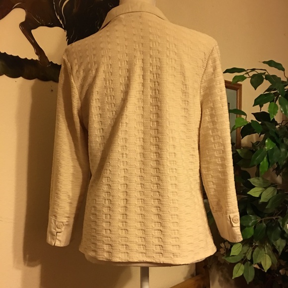 Selene Sport tan textured fabric collared top M - Picture 4 of 9